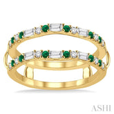 1.5 MM Emerald & 1/3 Ctw Baguette and Round Cut Diamond Insert Precious Ring in 14K Yellow Gold